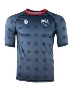 Discount Gameness USA Stars Short Sleeve Rash Guard Blue