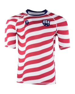 Online Gameness USA Stripes Short Sleeve Rash Guard White/Red