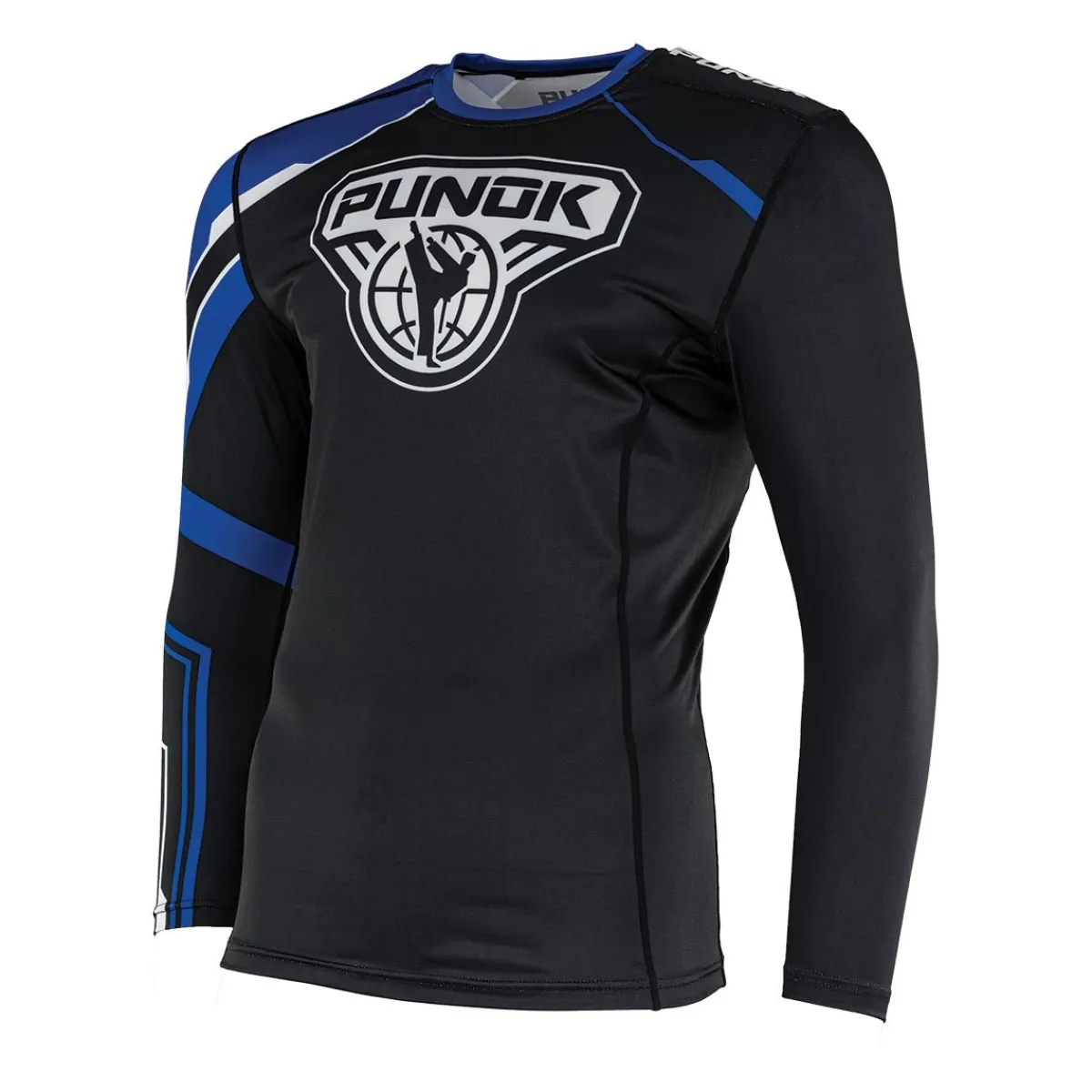 Hot Century Martial Arts Punok Long Sleeve Compression Top Blue/Black/White