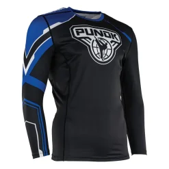 Hot Century Martial Arts Punok Long Sleeve Compression Top Blue/Black/White