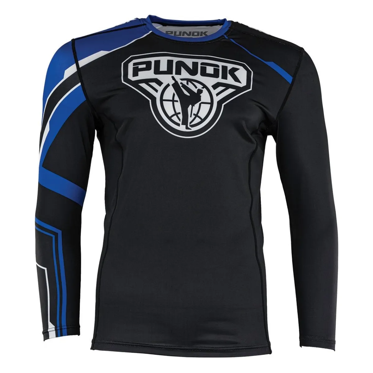 Hot Century Martial Arts Punok Long Sleeve Compression Top Blue/Black/White